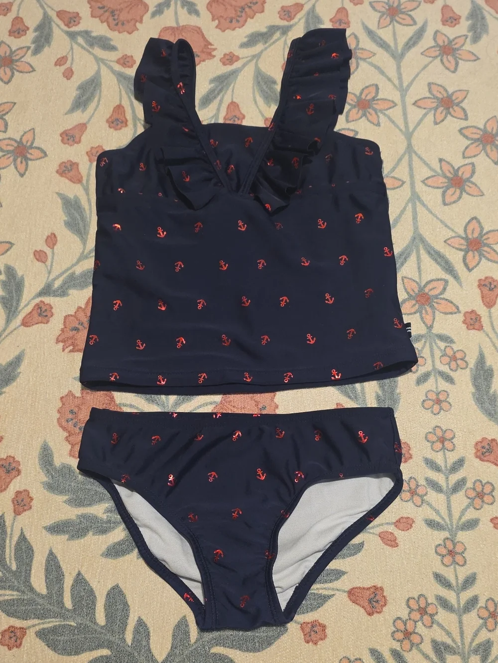 Nautica Navy Two-Piece Tankini with Red Anchor Print